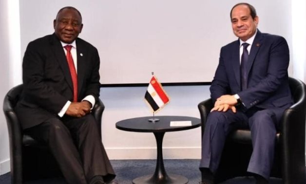 (R) President Abdel Fattah el-Sisi meets with (L) South African President Cyril Ramaphosa in Paris on the sidelines of the New Global Financing Pact Summit - Press Photo