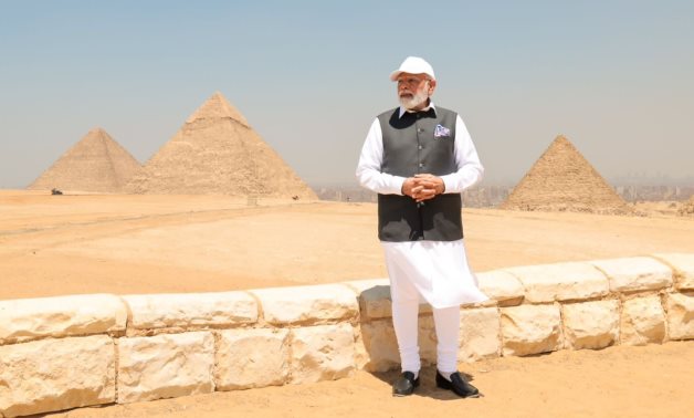 India’s Prime Minister Narendra Modi visited Giza’s pyramids and sphinx- photo from his Twitter account