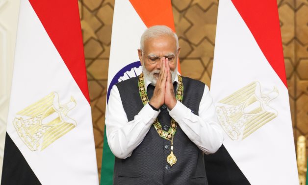 Indian Prime Minister Narendra Modi thanked Egypt for honoring him with the “Order of the Nile"- photo from his Twitter account