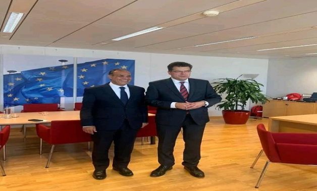 Meeting of Egypt's Ambassador to Brussels Badr Abdel Aty and European Commissioner for Crisis Management Janez Lenarcic in June 2023. Press Photo 