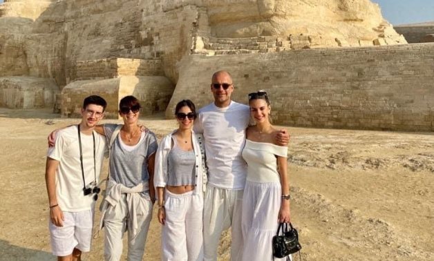 File: Pep Guardiola and his family during their visit to Giza Pyramids.
