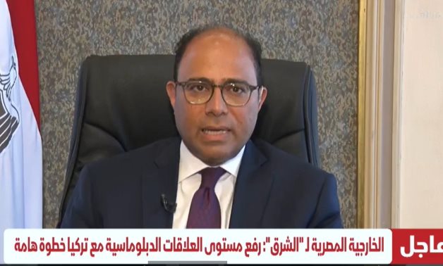 Egypt's MFA Spokesman Ahmed Abu Zeid speaks in a TV interview with Asharq News - Still image