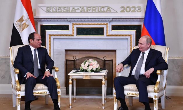 File- President Abdel Fattah El-Sisi met with Russian President Vladimir Putin at Constantine Palace in St. Petersburg