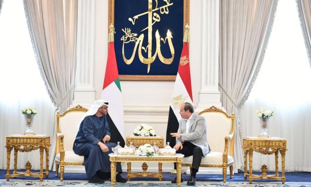 President Abdel Fattah El-Sisi received President of the United Arab Emirates Sheikh Mohamed bin Zayed Al Nahyan in Alamein City, on Saturday- press photo