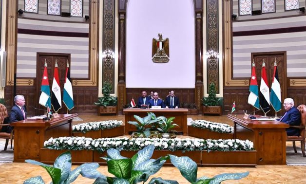 Egypt’s President Abdel Fattah El-Sisi, Jordan’s King Abdullah II and Palestinian President Mahmoud Abbas hold trilateral summit in January 2023. Egyptian Presidency