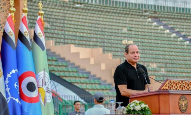 President Sisi gives a speech at the Military Academy on Saturday- August 19, 2023- press photo