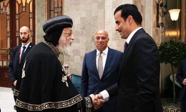 Pope Tawadros II of Alexandria and Patriarch of Saint Mark Diocese met with Emir of Qatar Sheikh Tamim bin Hamad Al Thani in the Hungarian capital, Budapest, on Monday