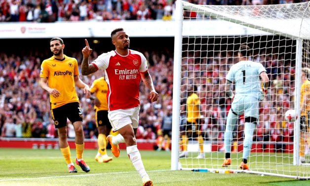 Arsenal's Gabriel Jesus celebrates scoring their fourth goal Action Images via Reuters/Peter Cziborra/File Phot