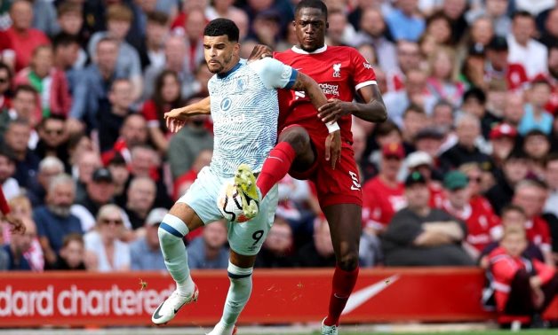 AFC Bournemouth's Dominic Solanke in action with Liverpool's Ibrahima Konate REUTERS/David Klein/File Photo