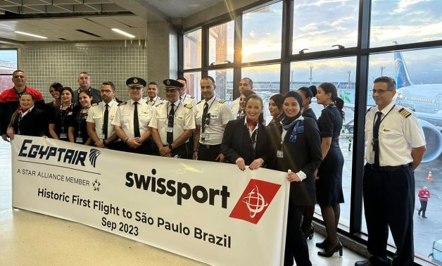 The Guarulhos International Airport in the Brazilian city of Sao Paulo received EgyptAir's first direct flight between Cairo and Sao Paulo- press photo