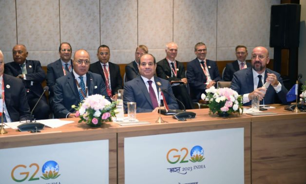 President Abdel Fattah El-Sisi participated in a mini-Africa-Europe summit, which was held on the sidelines of the Group of 20, G20, Summit, in New Delhi, on Saturday.- press photo