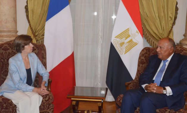 Egyptian Foreign Minister Sameh Shoukry meets with French Minister of Foreign Affairs Catherine Colonna on Thursday- press photo