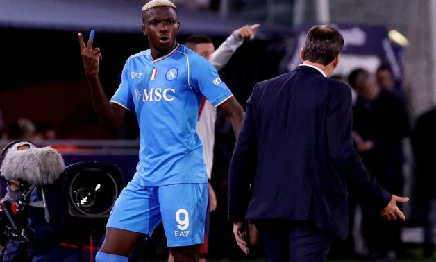 Napoli's Victor Osimhen remonstrates with coach Rudi Garcia after being substituted REUTERS/Ciro De Luca/File Photo
