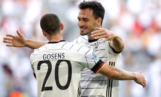 Germany's Robin Gosens celebrates scoring their fourth goal with Mats Hummels Pool via REUTERS/Alexander Hassenstein/File Photo