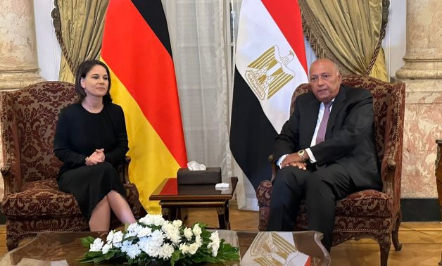 Egyptian Minister of Foreign Affairs Sameh Shoukry his German counterpart Annalena Baerbock