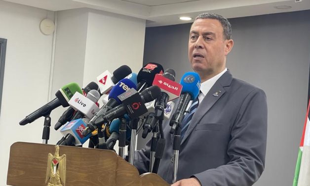 Palestinian ambassador to Egypt Diab Al Louh gives a press conference at the embassy headquarters on October 15, 2023- Samar Samir/ Egypt Today
