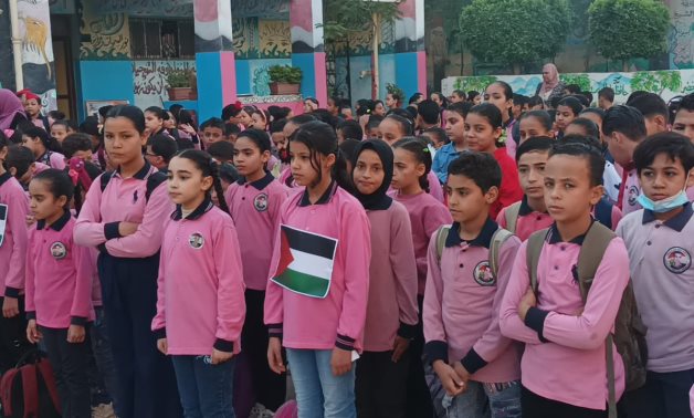 Students standing for a minute of silence at schools mourning Gaza martyrs 