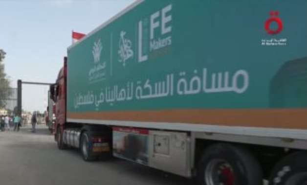 Second batch of aid to Gaza entering through Rafah Border Crossing from the Egyptian side. October 22, 2023. TV screenshot
