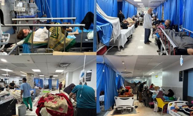 Injured and displaced Palestinians in Al Shifa Hospital