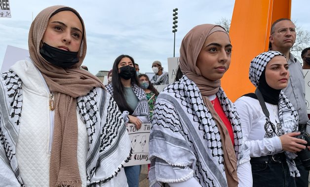 Protestors wearing Palestinian Keffiyeh - file 