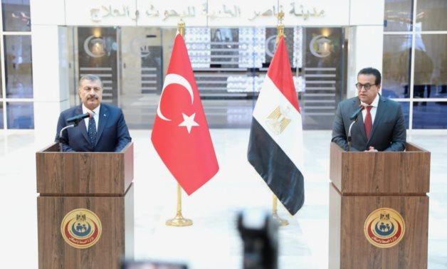 Egypt's Health Minister Khaled Abdel Ghaffar holds a press conference with his Turkish counterpart, Farettin Koca, in Cairo - Egyptian Cabinet