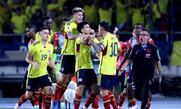 Colombia's Luis Diaz celebrates scoring their goal with teammates REUTERS/Luisa Gonzalez