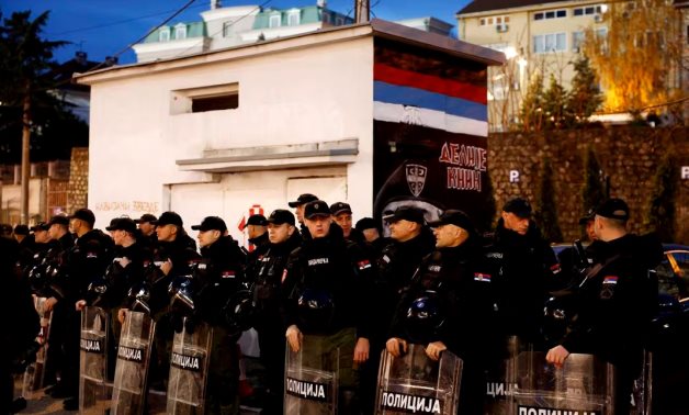 Serbian gendarmery outside the stadium before the match REUTERS/Marko Djurica/File Photo