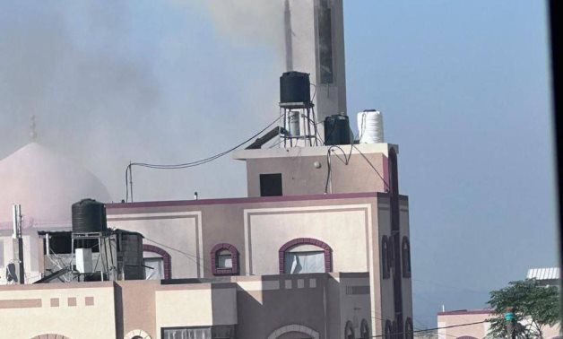 Israeli gunboats bombed the minaret of the Musa Abu Musa Mosque in the northern Buraq neighborhood, west of Khan Yunis, Gaza- photo from Palestinian journalists