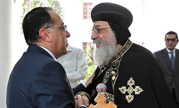 Egypt’s Prime Minister Mostafa Madbouli greets Pope Tawadros II on Christmas - Cabinet