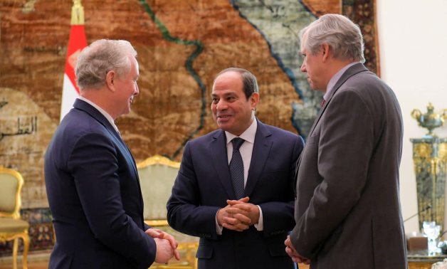  President Abdel Fattah El-Sisi received a U.S. Delegation, led by members of the Democratic Party of the Senate, Senators Christopher Van Hollen and Jeffrey Merkley- press photo