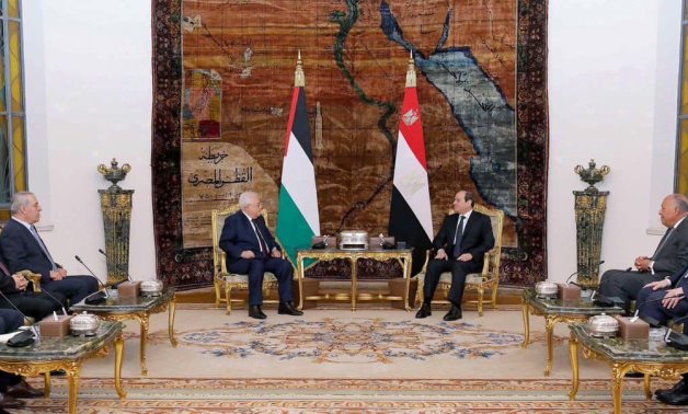 President Abdel Fattah El-Sisi met with Palestinian President, Mahmoud Abbas, at Al-Ittihadiya Palace- press photo
