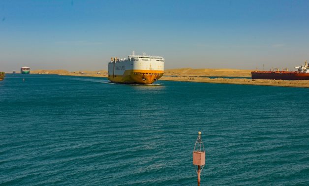 A ship transversing the Suez Canal on Saturday, January 13, 2024 - SCA