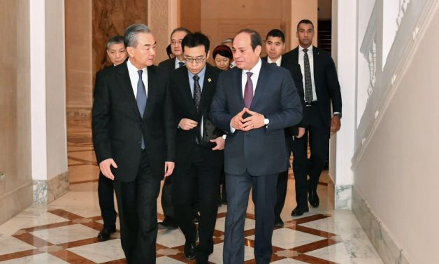 Egypt's President Abdel Fattah El-Sisi meets with China's Foreign Minister Wang Yi in Cairo, January 14, 2024 - Egyptian Presidency