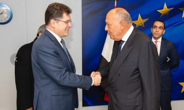 Minister of Foreign Affairs Sameh Shokry and European Commissioner for Crisis Management Janez Lenarcic. Brussels, Belgium. January 22, 2024. Press Photo