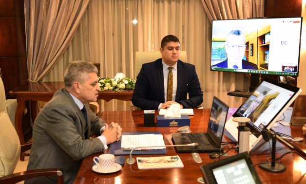 Chairman of the Suez Canal Authority (SCA) Admiral Ossama Rabie meets with Secretary-General of the International Maritime Organization (IMO) Arsenio Dominguez on Thursday via video conference- press photo