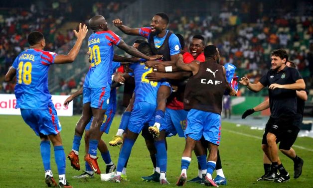 DR Congo's Arthur Masuaku celebrates scoring their third goal with teammates REUTERS/Luc Gnago 