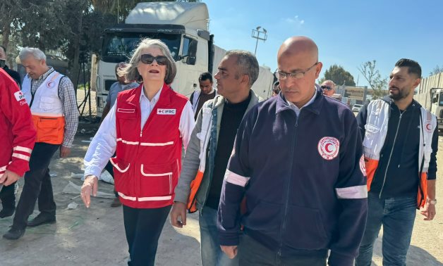 New President of the International Federation of Red Cross and Red Crescent Societies (IFRC) Kate Forbes made an inspection visit to the Rafah border crossing- photo from her Twitter account