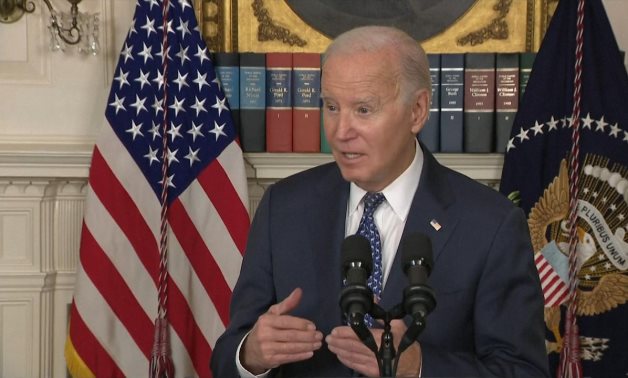 US President Joe Biden speaks in a press conference on Thursday, in which he claimed that Egypt did not want to open the Rafah crossing when the crisis in Gaza broke out – Still image