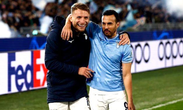Lazio's Ciro Immobile and Pedro celebrate after the match REUTERS/Guglielmo Mangiapane