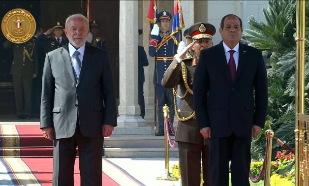 Egyptian President Abdel Fattah El-Sisi welcomes Brazilian President Luiz Inácio Lula da Silva at al-Ittihadiya Palace - Presidency