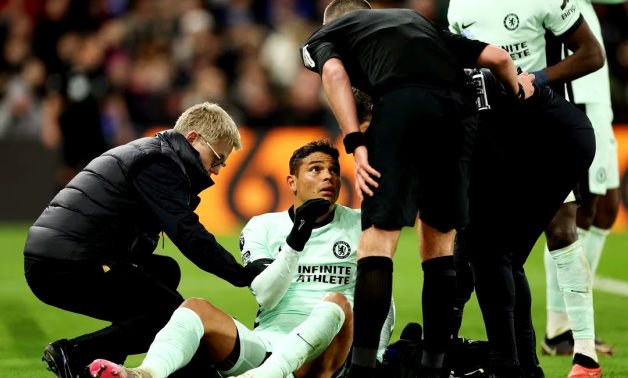 Chelsea's Thiago Silva receives medical attention REUTERS/Ian Walto