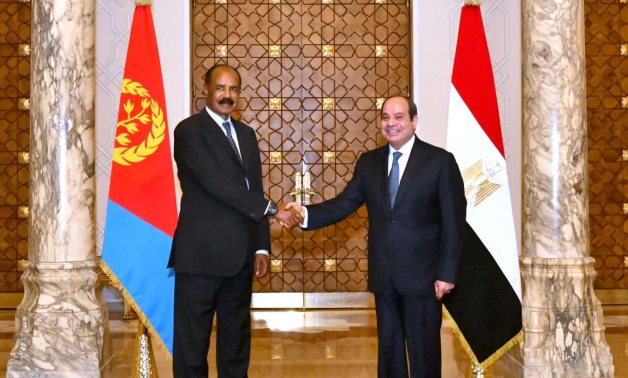 Egyptian and Eritrean presidents pose for a photo Saturday at Ittihadiya Palace in Cairo 