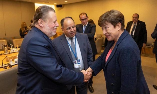 From left, Egyptian Central Bank Governor Hassan Abdulla, Finance Minister Mohamed Maait, and IMF Managing Director Kristalina Georgieva - Cabinet