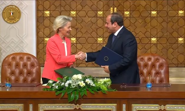 Egypt’s President Abdel Fattah El-Sisi and European Commission President Ursula von der Leyen sign a joint declaration on strategic and comprehensive partnership between Egypt and the EU – Egyptian Presidency