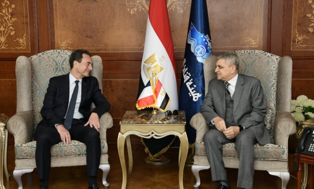 Chairman of the Suez Canal Authority (SCA) Osama Rabie met, Sunday, with French Ambassador to Cairo Eric Chevalier on March 24, 2024- press photo