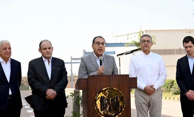 Egyptian Prime Minister Mustafa Madbouli delivers a speech at a press conference in the city of 10th of Ramadan- press photo