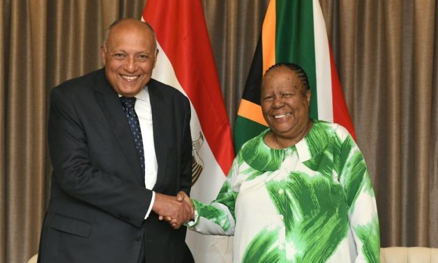 Egyptian Foreign Minister Sameh Shoukry held political consultations with his South African counterpart Naledi Pandor in Pretoria on April 19, 2024- press photo