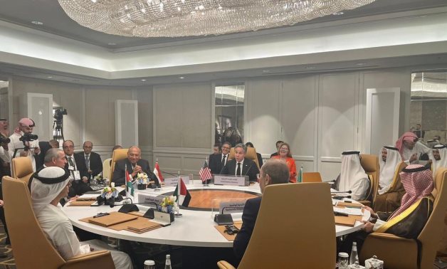Egyptian Foreign Minister Sameh Shoukry along with counterparts of Saudi Arabia, UAE, Qatar, and Jordan, and the Secretary General of the PLO Executive Committee meet with the US Secretary of State Blinken