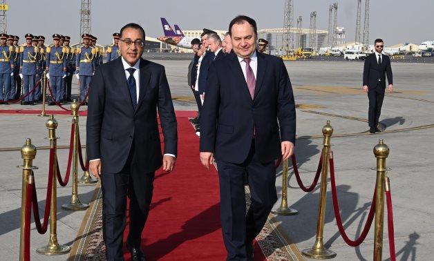 Egyptian Prime Minister Mostafa Madbouli receives his Belarusian counterpart Roman Golovchenko, on April 24, 2024-  press photo