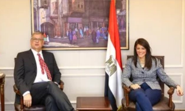 Egyptian Minister of International Cooperation, Dr. Rania Al-Mashat (R), held a bilateral discussion session with Ambassador Peter Mollema (L) 